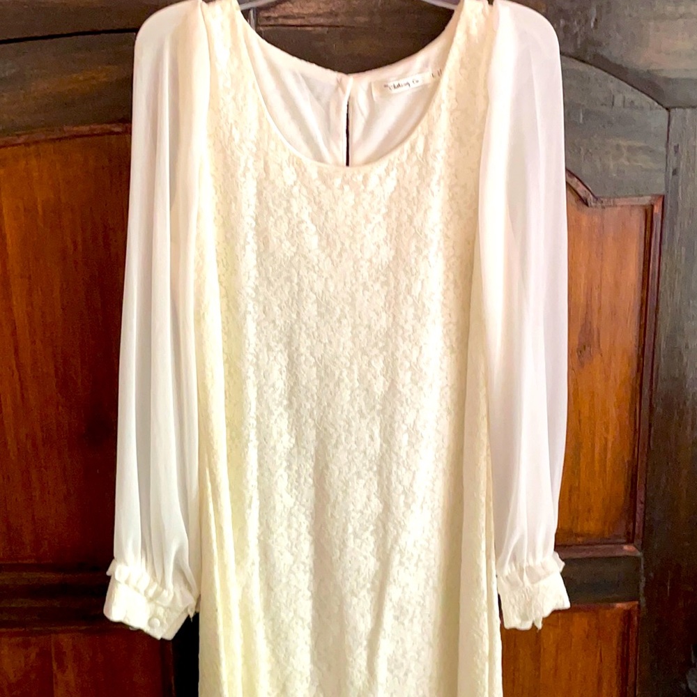 The Clothing Co. Cream dress with shear sling sleaves